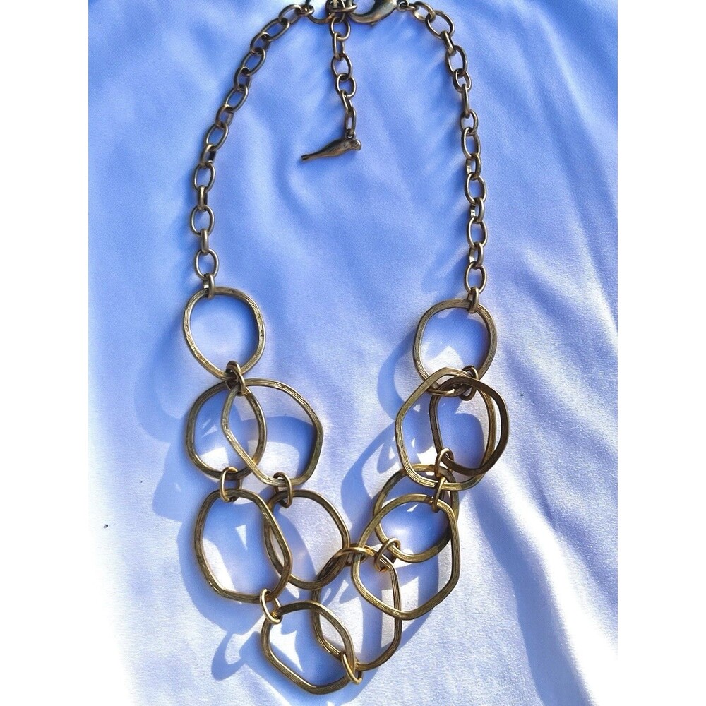 Chloe + Isabel Gold Tone Textured Geometric Link Bib Statement Necklace Bird Tag